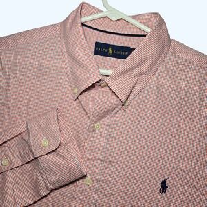 Ralph Lauren Mens XL Orange Navy White Check Long Sleeve Button Down Shirt